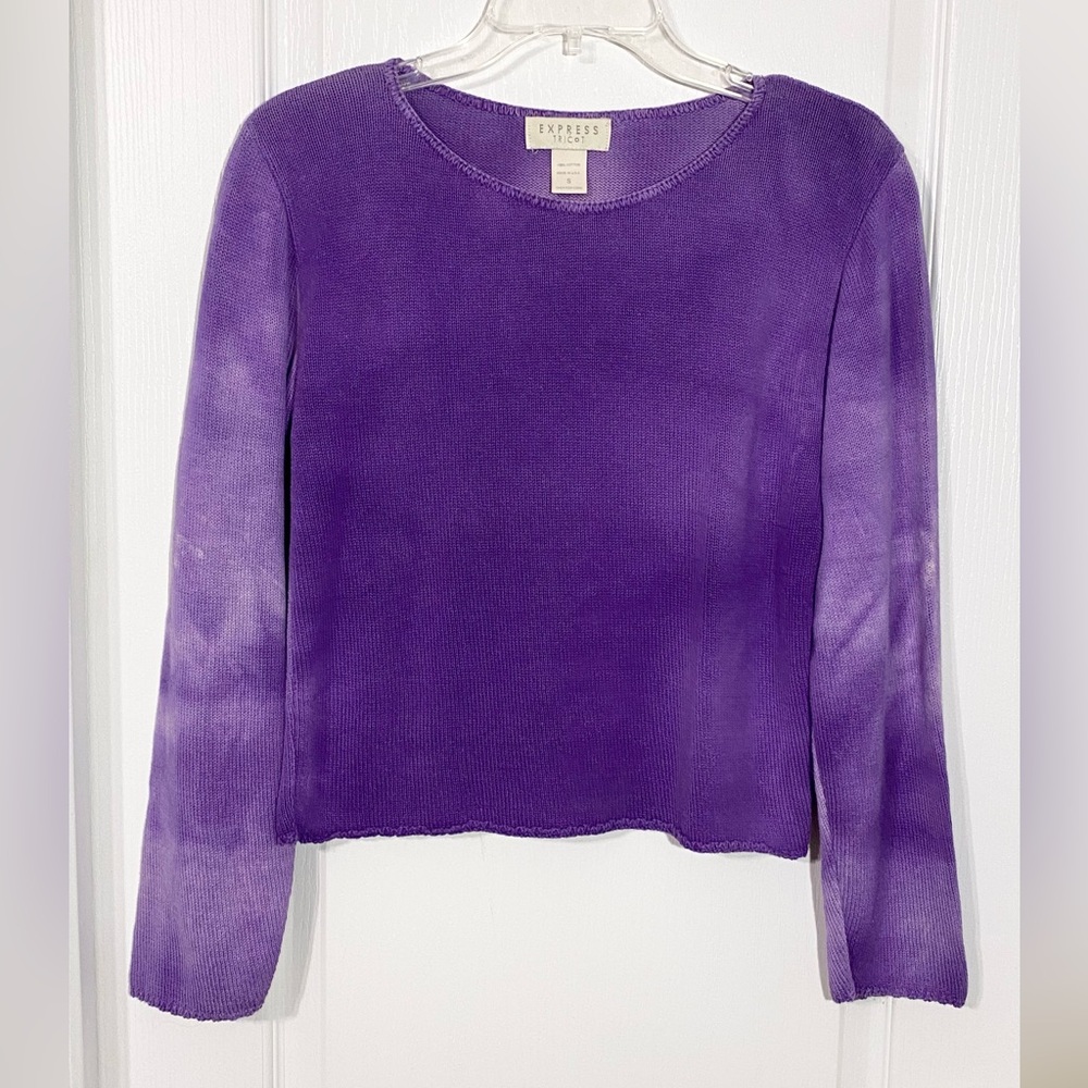 90s Express Tricot USA MADE Dip Dye Purple Cropped Sweater Vintage Size Small